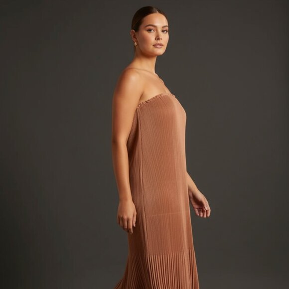 NWT $130 Abercrombie & Fitch plisse pleated strapless midi dress XXL - Picture 6 of 12